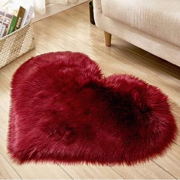Colorful Favorites Other - Natasha Amore Red Maroon Small Fluffy Heart Shaped Rug Mat